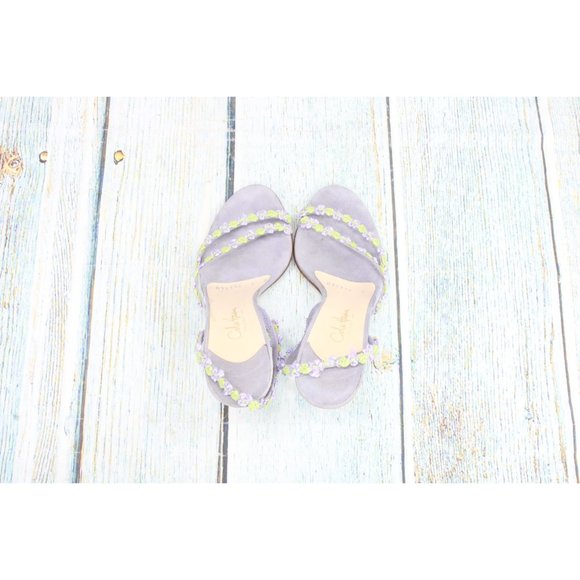 Cole Haan Blue Suede Green Silver Floral Strap Stiletto Heel Pumps 6 B - Picture 6 of 10